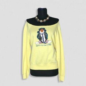 Vintage 90s Born to Be Wild Penguin Sweatshirt Yellow Medium